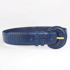 VINTAGE Blue Reptile Print Leather Belt